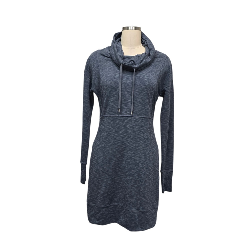 Athleta Womens Cowl Neck Dress‎ Heather Gray Long Sleeve Thumbholes Size S